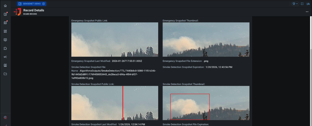 SenseNet Wildfire data dark mode